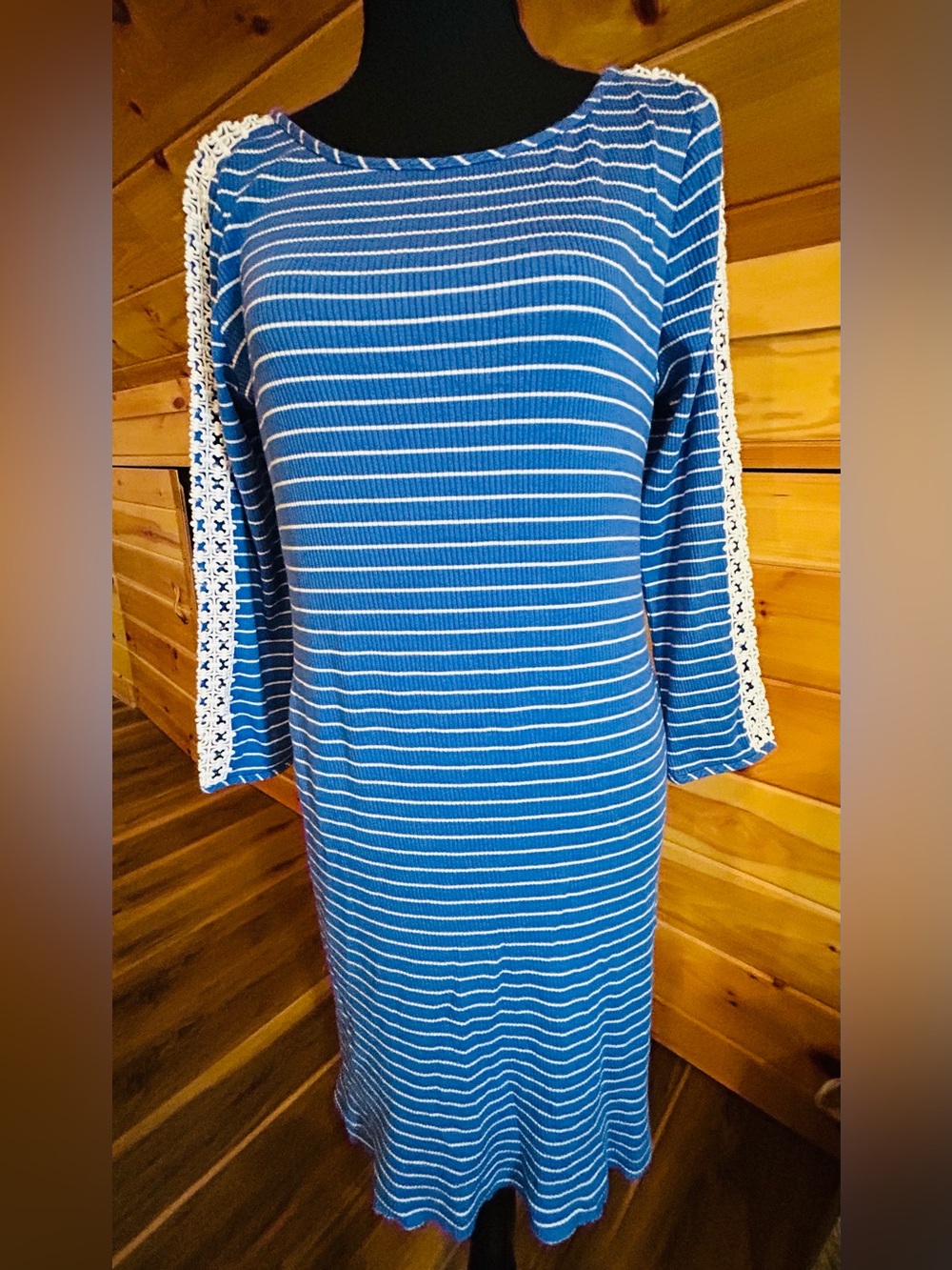 Lily Pulitzer Blue Striped White Trim Boatneck Dress